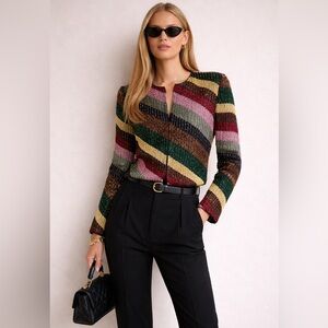 ALICE + OLIVIA Kidman Beaded Jacket Multi Stripe Size Small New